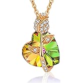 Austrian Crystal Heart Rose Flower Pendant Necklaces for Women Fashion 14K Gold Plated Dainty Necklace Hypoallergenic Jewelry