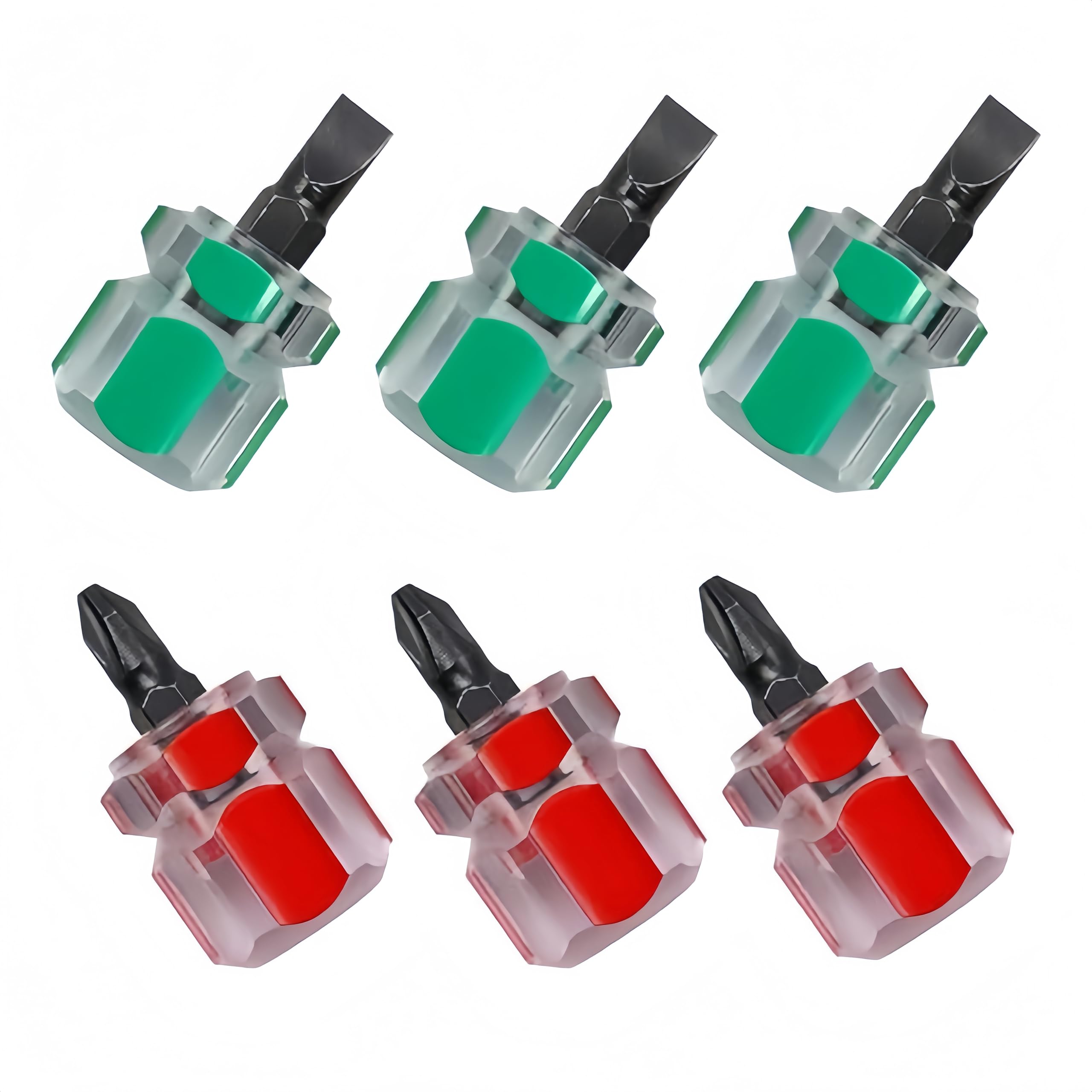 YiJPXinADZ Mini Screwdriver Set - 3-Pack Stubby Flat Head & 3-Pack Cross Head Short Screwdrivers for Tight Spaces, Mini Tools for Sewing Machine Repair (Red & Green)