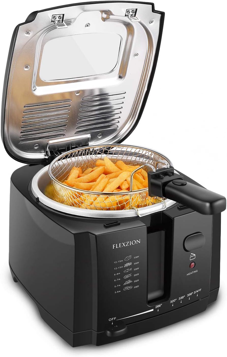 Flexzion Deep Fryer With Basket Electric Deep Fat Fryer Cooker W 2 Liter Oil Capacity Adjustable Temperature Thermostat Grease Filter Removable Basket For Home Commercial Use Amazon Ca Home