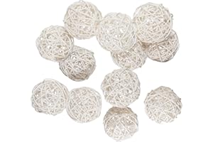 KERYAR 12 Pcs Wicker Rattan Balls Decorative for Centerpiece Bowls Fillers Home Decor Christmas Halloween DIY Crafts Weddings (White, 2.8 in)