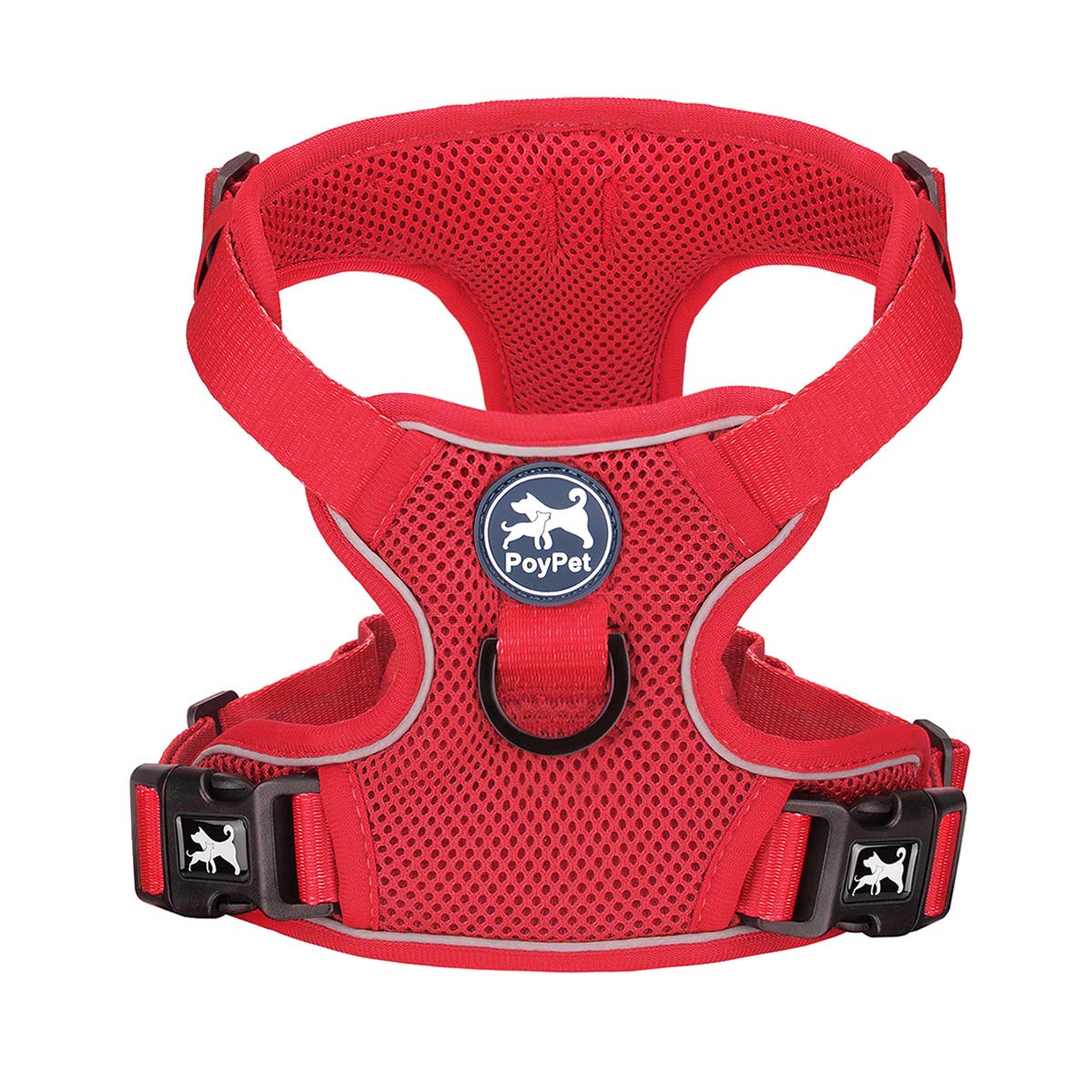 Photo 1 of PoyPet Reflective Soft Breathable Mesh Dog Harness Choke-Free Double Padded Vest with Adjustable Neck and Chest(Red,S)