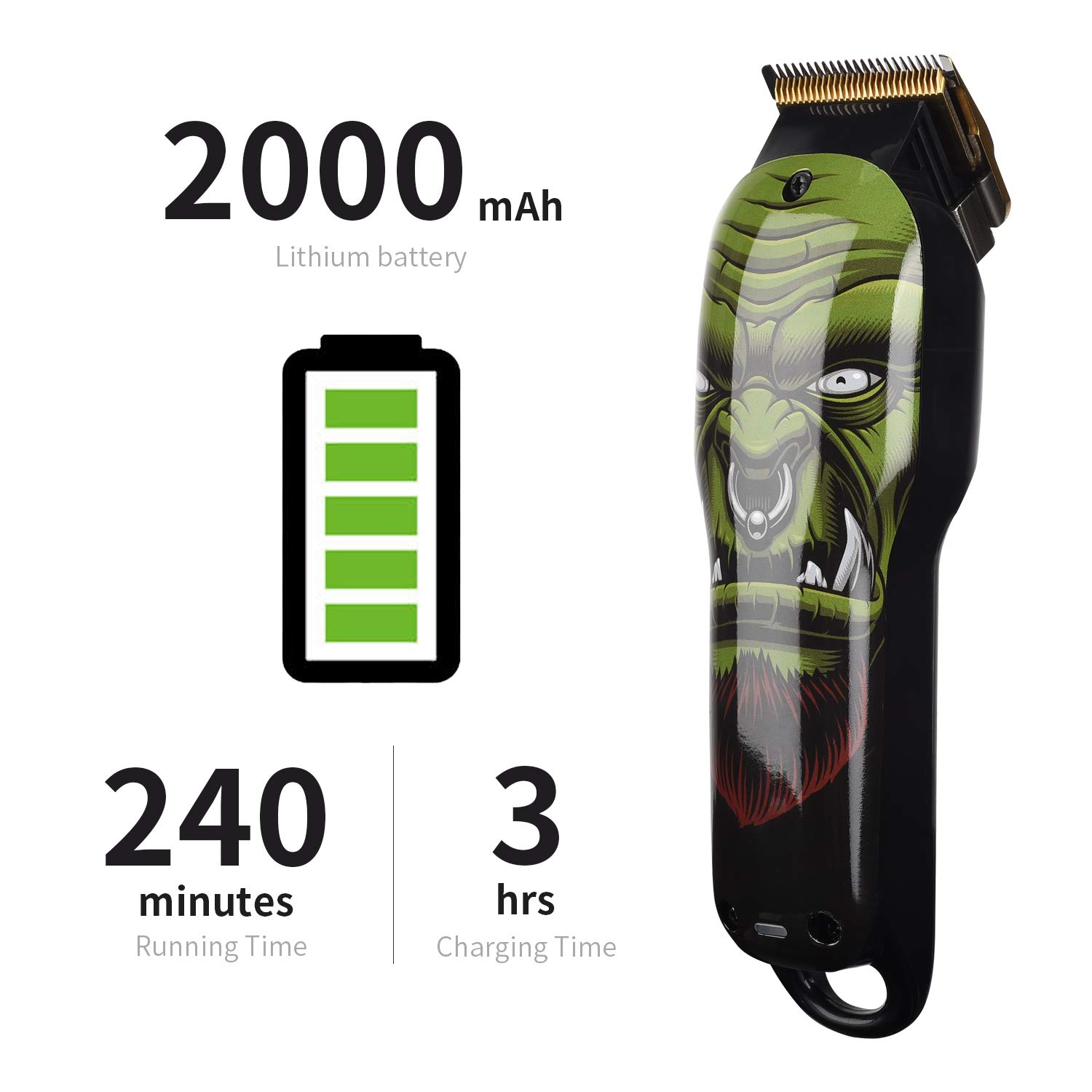 Professional Cordless Rechargeable Hair Clippers for Men Built-in 2000mAh Lithium Ion Professional Barber Supplies Hair Trimmer Hair Cutting Machine (hair trimmer)