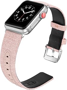 Secbolt Woven Band Compatible with Apple Watch Band 42mm 44mm iWatch Series 5 4 3 2 1, Canvas Fabric Strap with Genuine Leather Women Men