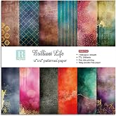 Scrapbook Paper Pad Pack 12x12,Brilliant life Vintage Pattern Double Sided Printed Classic Old Looking Background Craft Paper for Scrapbooking Card Making Decoration,12 Designs 24 Sheets
