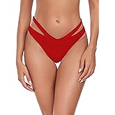 Colloyes Women's Adjustable Swim Bottoms High Cut Low Waisted Bikini Bottoms Cheeky Bathing Suit Bottoms