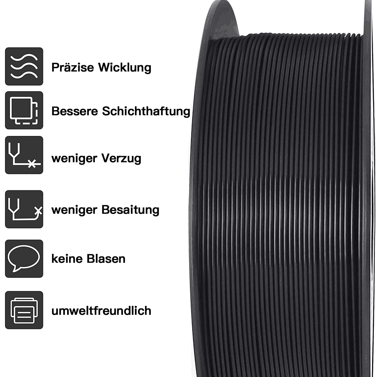 GIANTARM PLA Filament 1.75mm,3D Drucker Filament PLA 1kg,MaBgenauigkeit +/- 0,02mm,3D-Druckmaterialien,PLA Schwarz 2