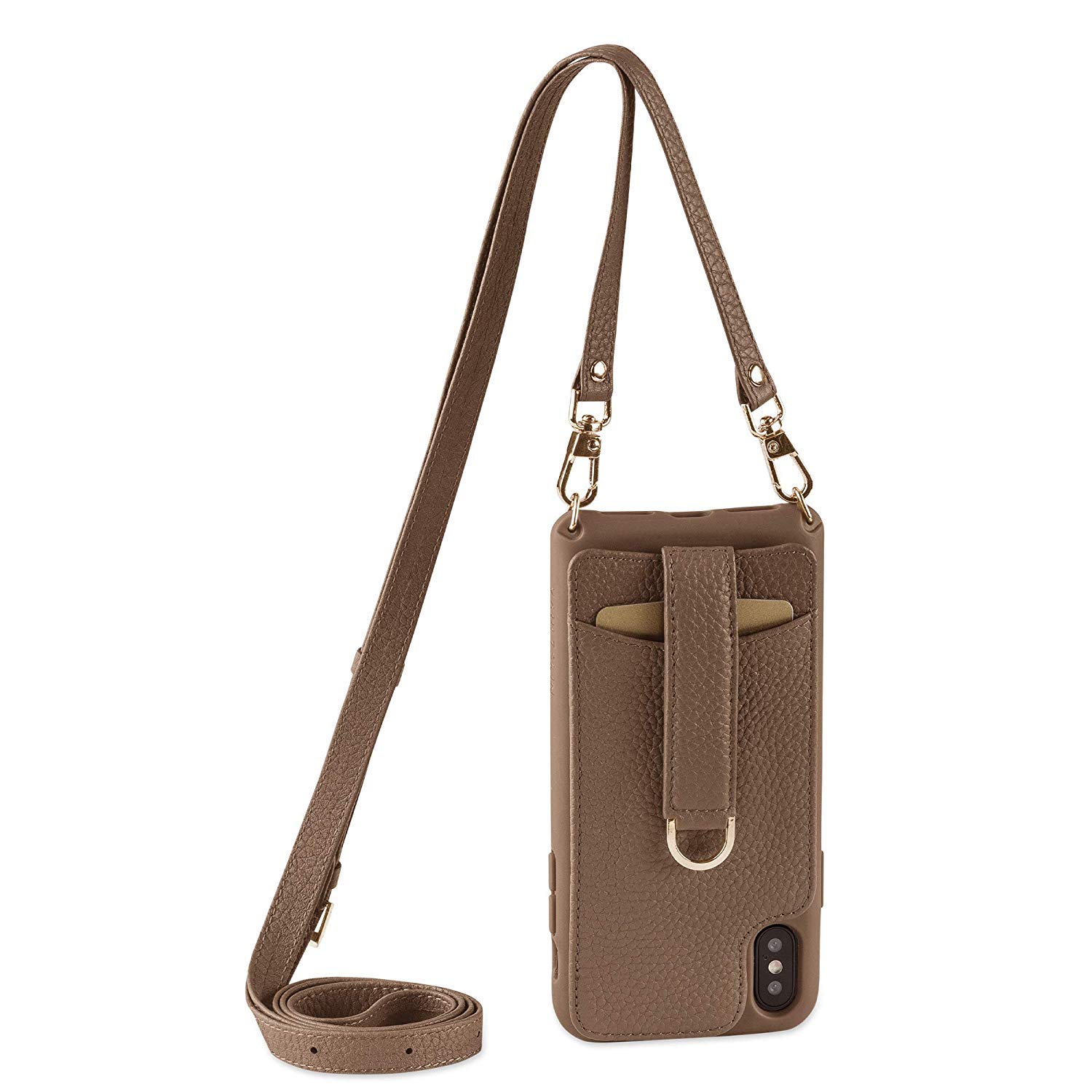 Vaultskin VICTORIA Crossbody Wallet Case, Lanyard with Card Holder (Brown - Chain & Leather Strap, for iPhone X/XS)