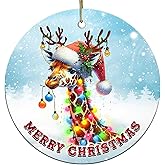 Decorlion Giraffe Merry Christmas Ceramic Ornament, Christmas Tree Decoration, Hanging Ornament, Gift for Family, Friends, Giraffe Lovers