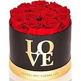 Graclect Preserved Roses in a Box – 12 Real Forever Flowers, Luxury Round Flower Gift for Her, Elegant Red Roses for Valentine’s Day, Anniversary & Home Décor