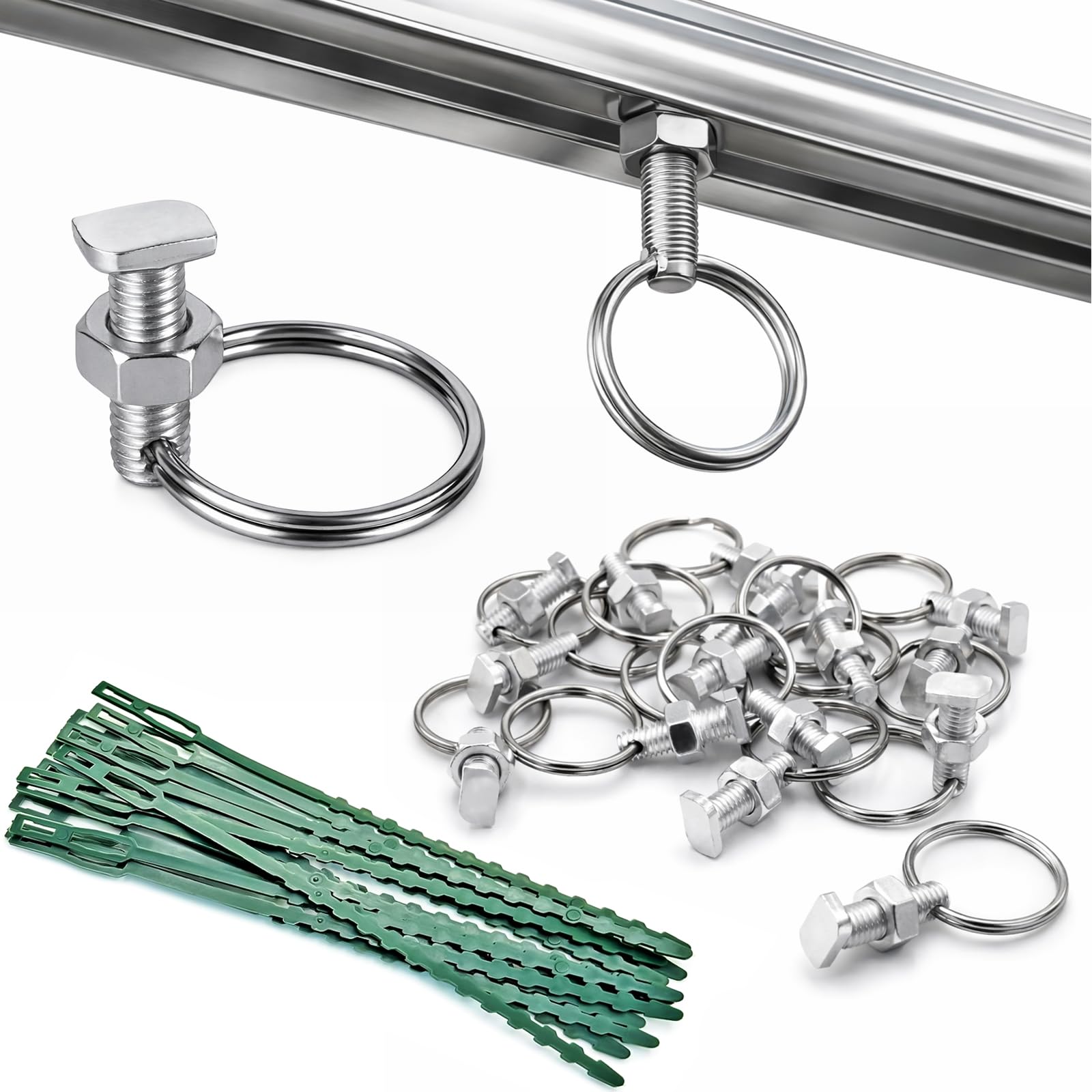 15 Pack Greenhouse Bolts & Nuts, Aluminium Cropped Head Greenhouse Nuts and Bolts with Rings and Twist Plant Ties, Greenhouse Accessories Create Hanging Anchors for Climbing Plants, Baskets, Pots