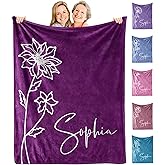 KUKULIKI Ships Next Day, Personalized Christmas Birthday Blanket Gifts for Women, Custom Blanket with Name and Birth Month Flowers, Personalized Blankets for Adults, Throw Blanket for Mom Grandma