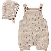 LAWKUL Baby Knit Romper Sleeveless 100% Cotton Jumpsuit with Hat Newborn Outfits Overall Bodysuit One Piece 2pcs