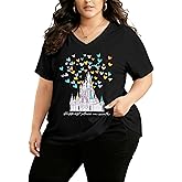 Plus Size Magic Kingdom Shirts for Women Castle Graphic T Shirt Cute Holiday Shirt Princess Tee Funny Vacation Tops