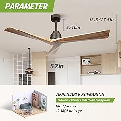 KAPOEFAN 60" Ceiling Fan No Light, Outdoor Ceiling