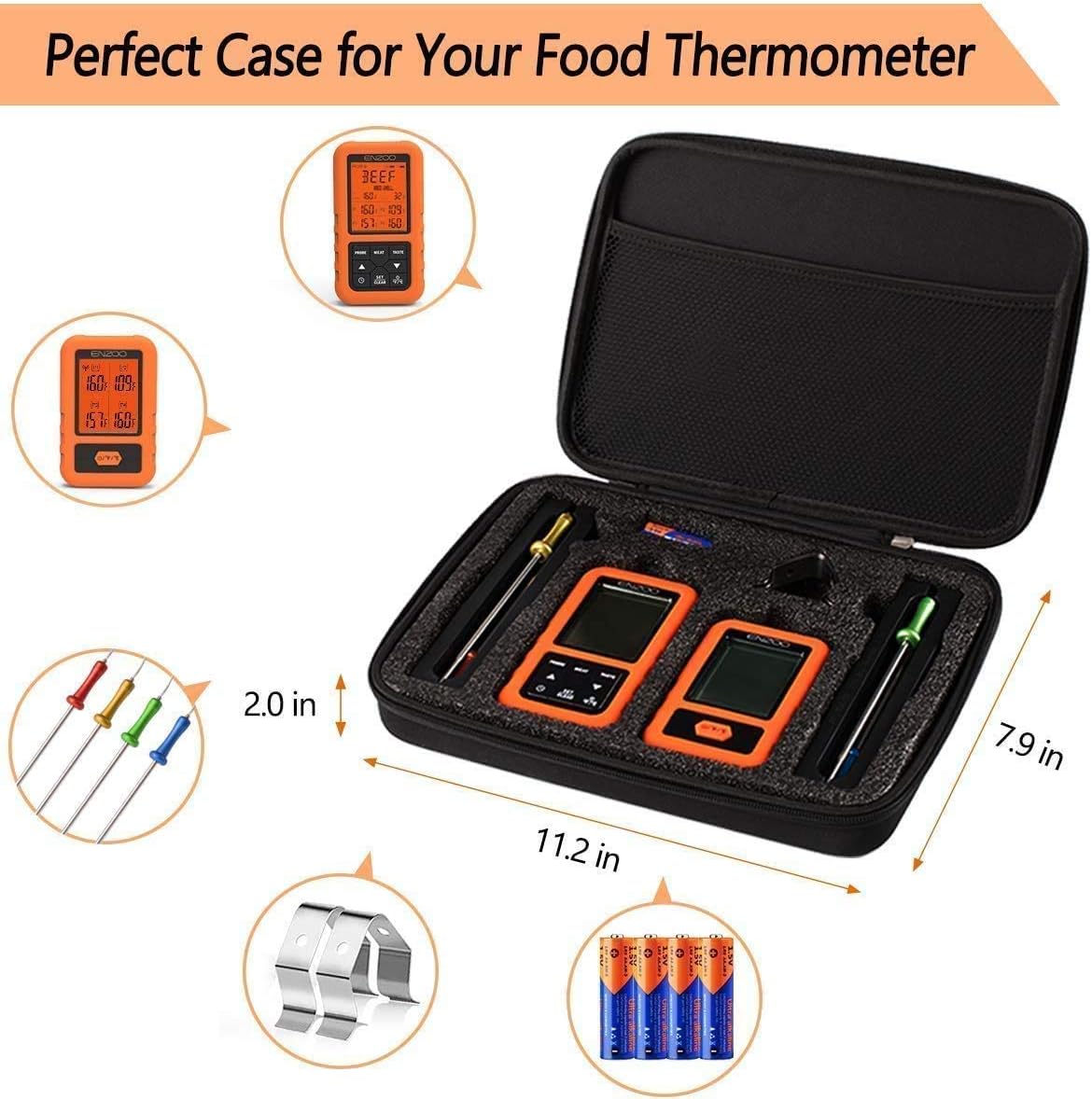 ENZOO Wireless Meat Thermometer for Grilling, Ultra Accurate & Fast Digital Meat Thermometer for Smoking with 4 Probes, 500FT 178° WideView Meat Thermometer for Smoker, BBQ, Carring Case Included: Industrial & Scientific