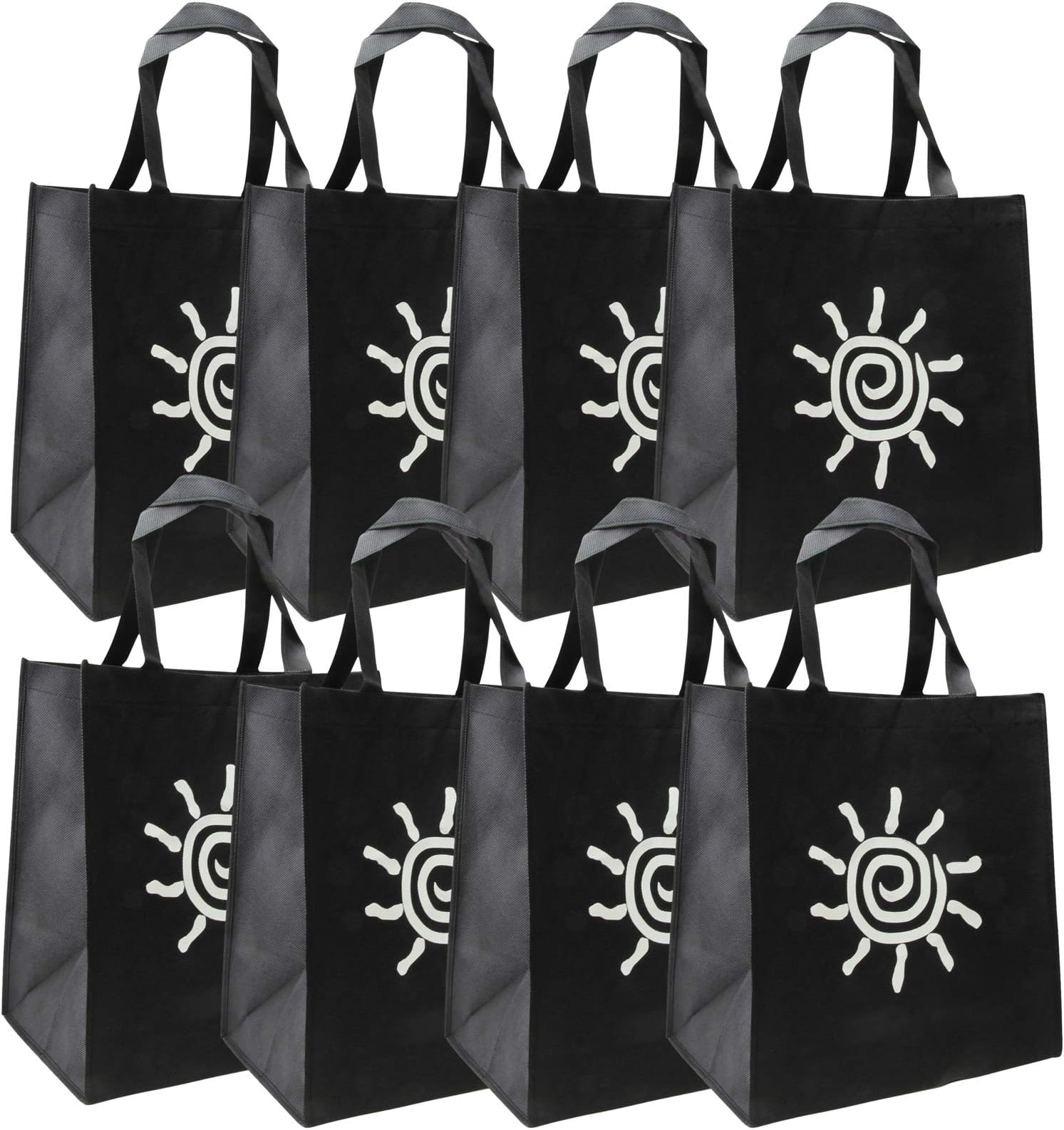 [8 Pack] Black Reusable Tote Bags - 12.5x8.5x13.5” Large Non-Woven Grocery Shopping Bag with Strong Handle, Travel Beach Bag, Heavy Duty, Washable and Foldable