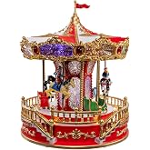 Kurt Adler 11.1-inch Battery Operated Multicolor LED Lighted Musical Santa Carousel with Motion Table Piece
