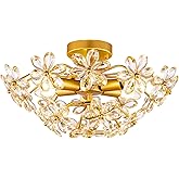 TOCHIC Flush Mount Ceiling Light Fixture, Crystal Chandelier Gold Semi Flush Mount Ceiling Light 18" Contemporary 6-Light Cha