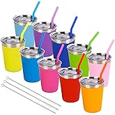 Luismia 10 Pack Kids Cups with Straws Lids Spill Proof Toddlers Tumbler with Colorful Silicone Sleeves Reusable Kids Stainless Steel Smoothie Cups with Lids for Cold & Hot Drinks -12oz