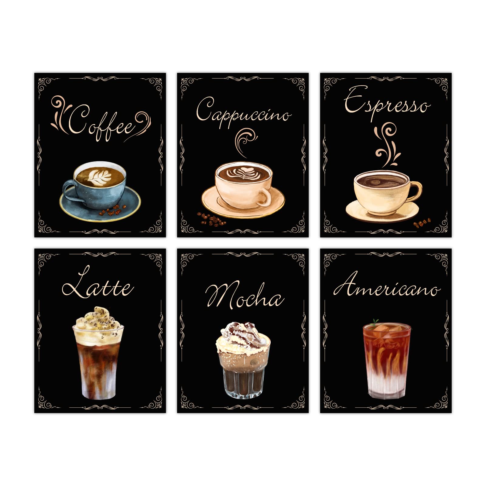 SUPERDANT 6 PCS Coffee Wall Art Pictures Macha Canvas Prints Unframed Retro Cafe Wall Decor Kitchen Artwork for Kitchen Home Cafe Restaurant Vintage Decor No Frame