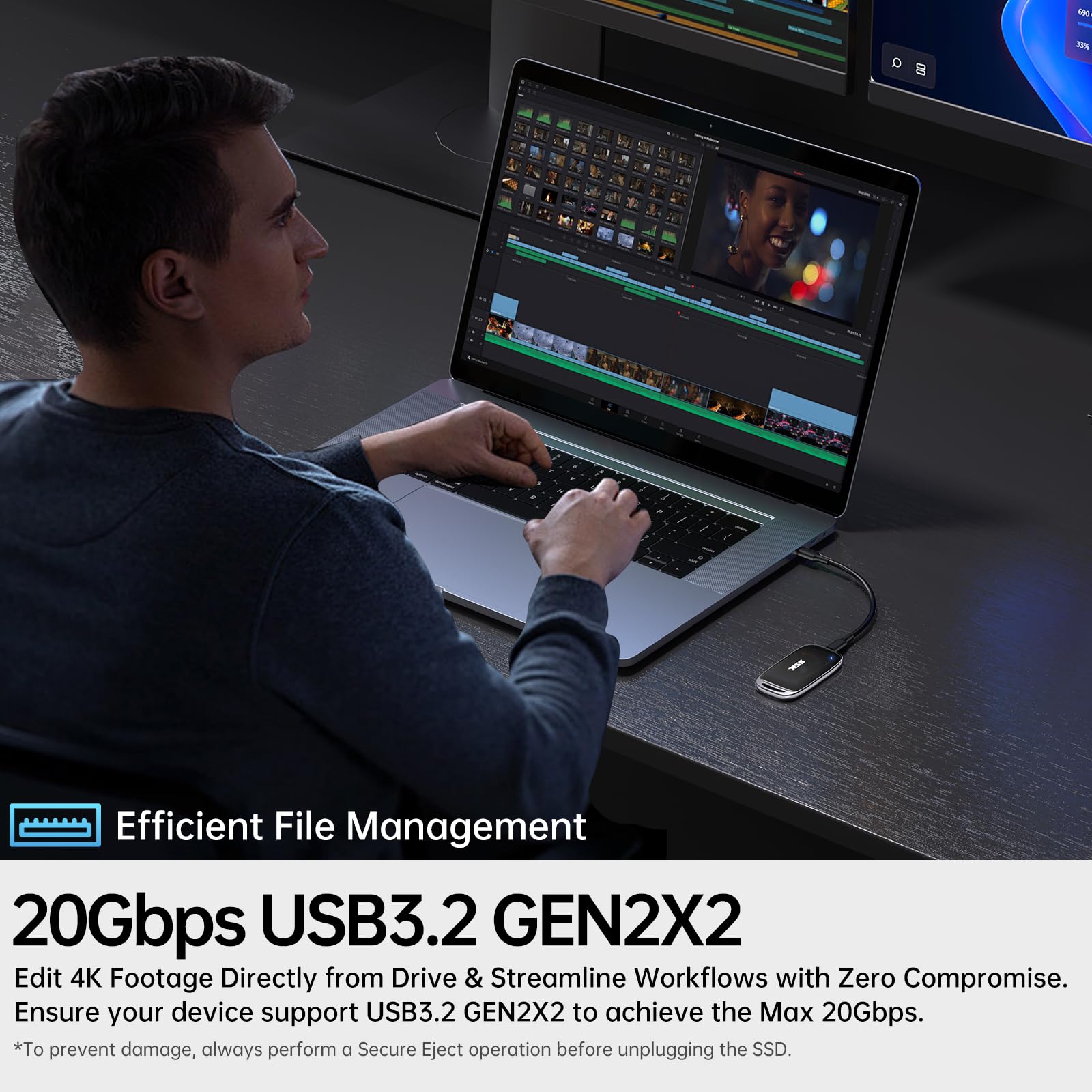 SSK 1TB SSD External Hard Drive, Portable SSD Drive up to 2000 MB/s, USB 3.2 Gen2X2 External Solid State Drives for iPhone 15/16 PRO、Mac、Phone OTG、Laptops with LED Indicator