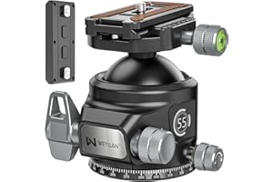 Tripod Ball Head with Knob Clamp 55mm Heavy Duty Ball Head with Mlok Rail Arca Swiss Quick Release Plate, WEYLLAN KH55 Low Profile Camera Tripod Head Mount for Hunting Photography Max Load 88lbs/40kg