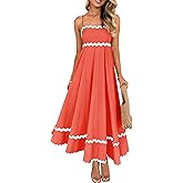 ZESICA Women's 2026 Summer Spaghetti Straps Sleeveless Backless Sundress Flowy Smocked Lace Swing A Line Midi Dress
