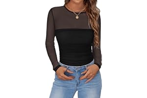 Zeagoo Long Sleeve Mesh Shirts for Women Crew Neck Sexy Blouses Sheer Going Out Tops Fall Fashion 2025