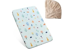 BLISSFUL DIARY Pack and Play Mattress,38x26 Pack N Play Mattresses for Baby and Toddlers,Soft High Density Foam Pack N Play Mattress Pad with Removable Jacquard Cover,and Muslin Pack N Play Sheet for Replacement