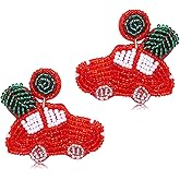 Handmade Hypoallergenic Snowflake Dangle Earrings - Christmas Tree Santa Claus Hat Bell Car Beaded Drop Earrings, Cute Christmas Holiday Jewelry Gifts for Women
