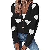 Heart Cardigan Sweater for Women Valentines Long Sleeve Button Open Front Casual Cute Knit Pullover Tops