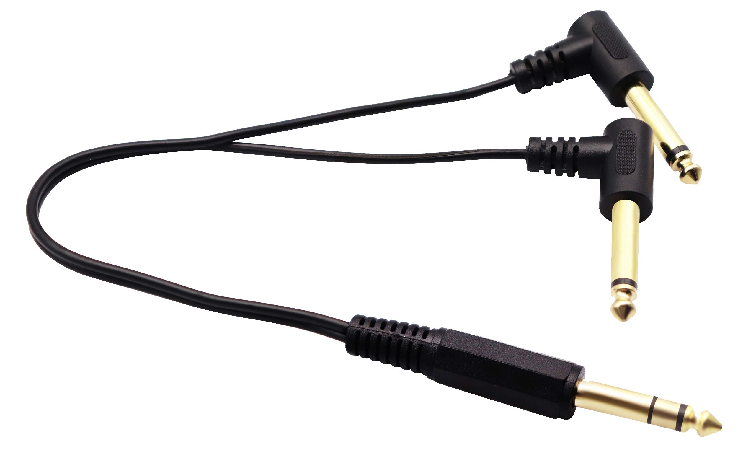 zdyCGTime Gold Plated 1/4 Inch 6.35mm Male to 90° 2 6.35mm 1/4 Inch Male TRS Stereo Y Splitter Audio Cable,3Pole 6.35mm to 2Pole 2 6.35 Audio Y Splitter Cable.(30CM/1Pack)