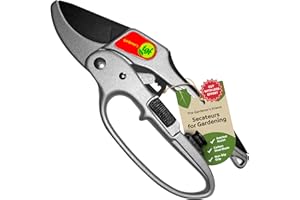 Ratchet Pruning Shears Gardening Tool – Anvil Pruner with Assisted Action – Ratcheting Pruners for with Heavy Duty, Nonstick Steel Blade – Garden Tools by The Gardener's Friend