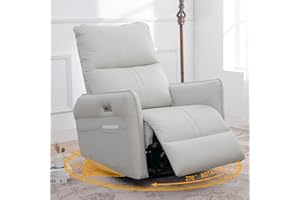 QKFF Power Swivel Rocker Recliner Chair for Nursery, Upholstered 270° Swivel Glider Rocker Chair with USB Ports, Small Power Recliners for Small Spaces Living Room (Gray)
