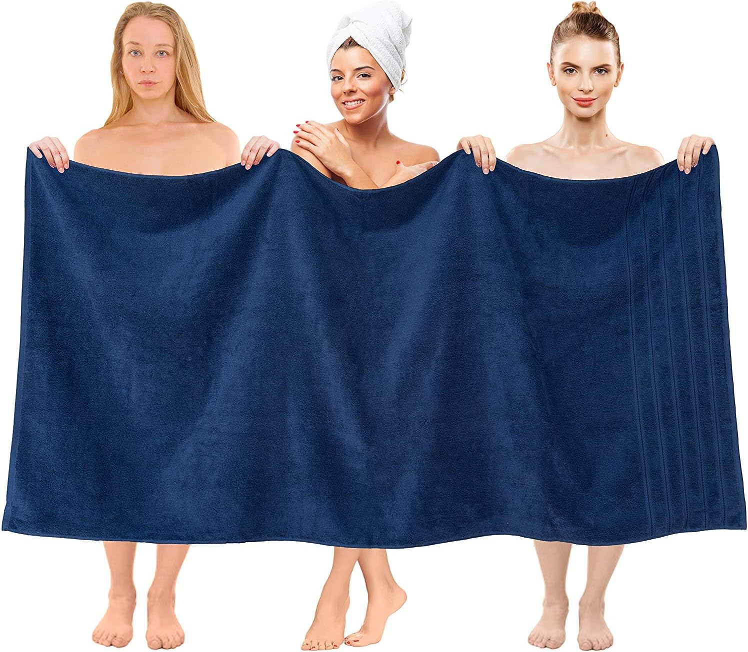 Casa Copenhagen Soft Linen Premium, Luxury Hotel & Spa Quality, 35x70 Extra Large Jumbo Size Bath Towel, Bath Sheet Cotton for Maximum Softness and Absorbency , 2 Piece Bath Sheet Set - Navy Blue: Kitchen & Dining