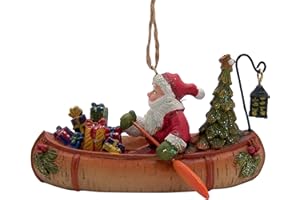 WOWSER Santa in a Birch Canoe Christmas Ornament, 4 Inches
