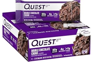 Quest Nutrition Double Chocolate Chunk Protein Bar, High Protein, High Fibre, Low Sugar, Keto Friendly, 20g Protein, 1g Sugar