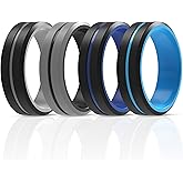 ThunderFit Silicone Wedding Rings for Men 2 Layers, Beveled Edge Rubber Engagement Bands 8.2mm Wide 2.5mm Thick - 1/2/3/4/5/6/7 Variety Multipack