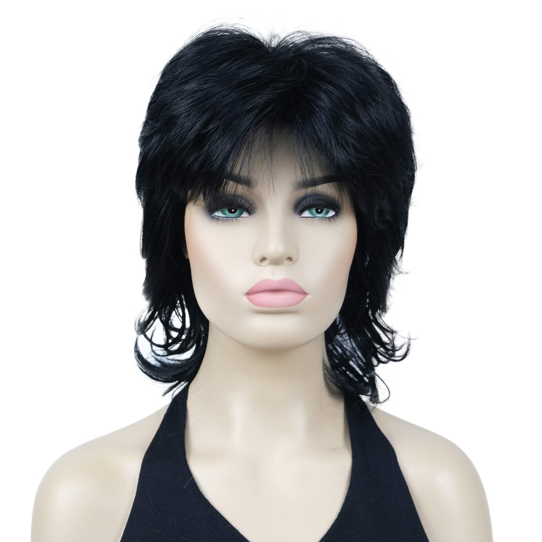 Lydell 16" Long Soft Shaggy Layered Wig Classic Cap Full Natural Synthetic Wigs (Black)