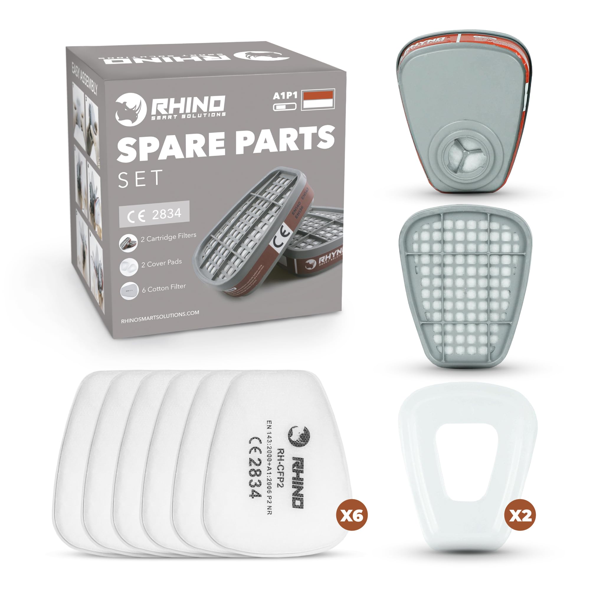 Set of Cartridges and Filters for Rhino Anti Dust Cover x2 Cartridges, x6 Particle Filters, x2 Protectors Compatible Other Particulated Filter