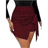 Floerns Women's Houndstooth Skorts Tie Side Wrap Asymmetrical Dressy Casual Skirt Shorts