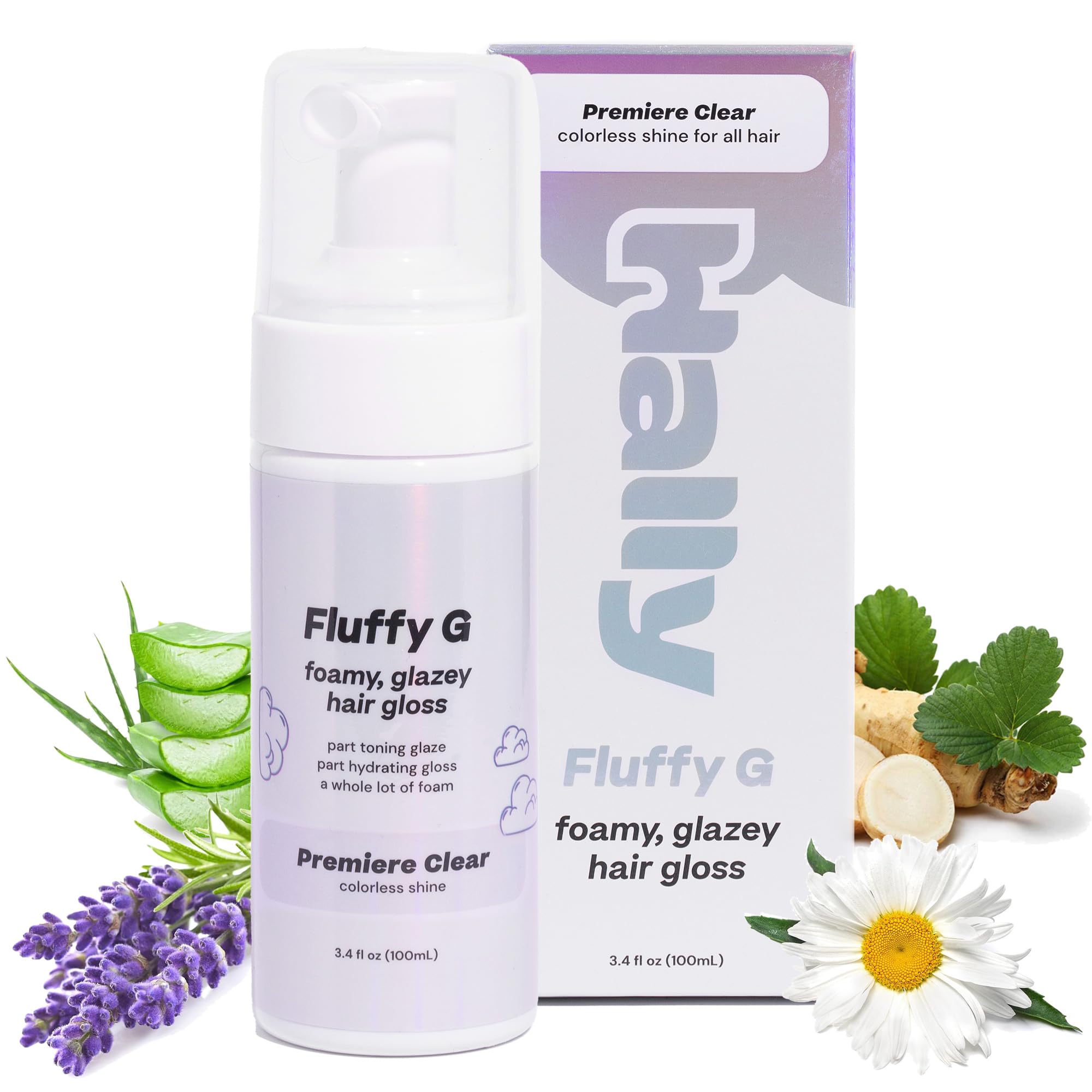 Fluffy G Hair Gloss by Hally Hair, (Clear) - 3.4 fl oz - Hair Glaze for Color-Treated, Fine, Dry & Frizzy Hair - High Shine Shiny Hair Products for Vibrant, Fluffy & Fuller-Looking Hair