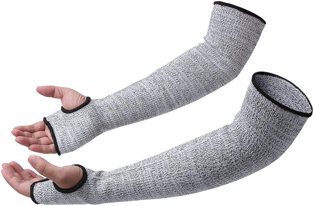 Cut Resistant Sleeves with Thumb Hole, Level 5 Protection, Slash Resistant Safety Protective Arm Sleeves, 17 inch, Grey Black (1 Pair) - - 