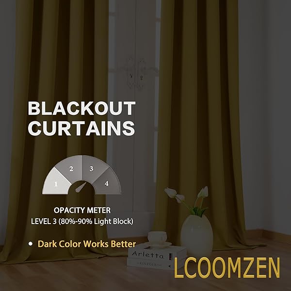 ROOM DARKENING CURTAINS 94 INCHES LONG GROMMET THERMAL INSULATED DRAPES WINDOW TREATMENT CURTAINS FOR BEDROOM(2 PANELS, W52 X L94 INCH, GOLDEN PALM)