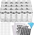 Aozita 24 Pcs Glass Spice Jars/Bottles - 4oz Empty Square Spice Containers with 810 Spice Labels - Shaker Lids and Airtight Metal Caps - Silicone Collapsible Funnel Included