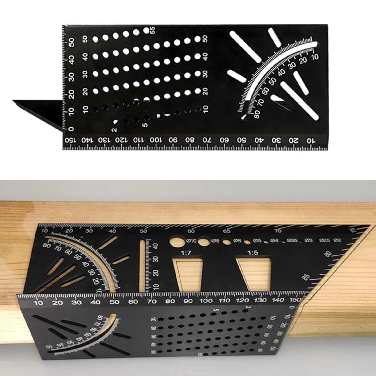NeeyBing 45/90°Angle Measure Tool, Aluminum Alloy Woodworking Square Size Measure Ruler, 3D Mitre Angle Measuring Template Tool,Carpenter's Layout Ruler Gauge Woodworking Accessories