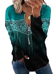 TIAFORD Women's Half Zip Cow Print Sweatshirt Long