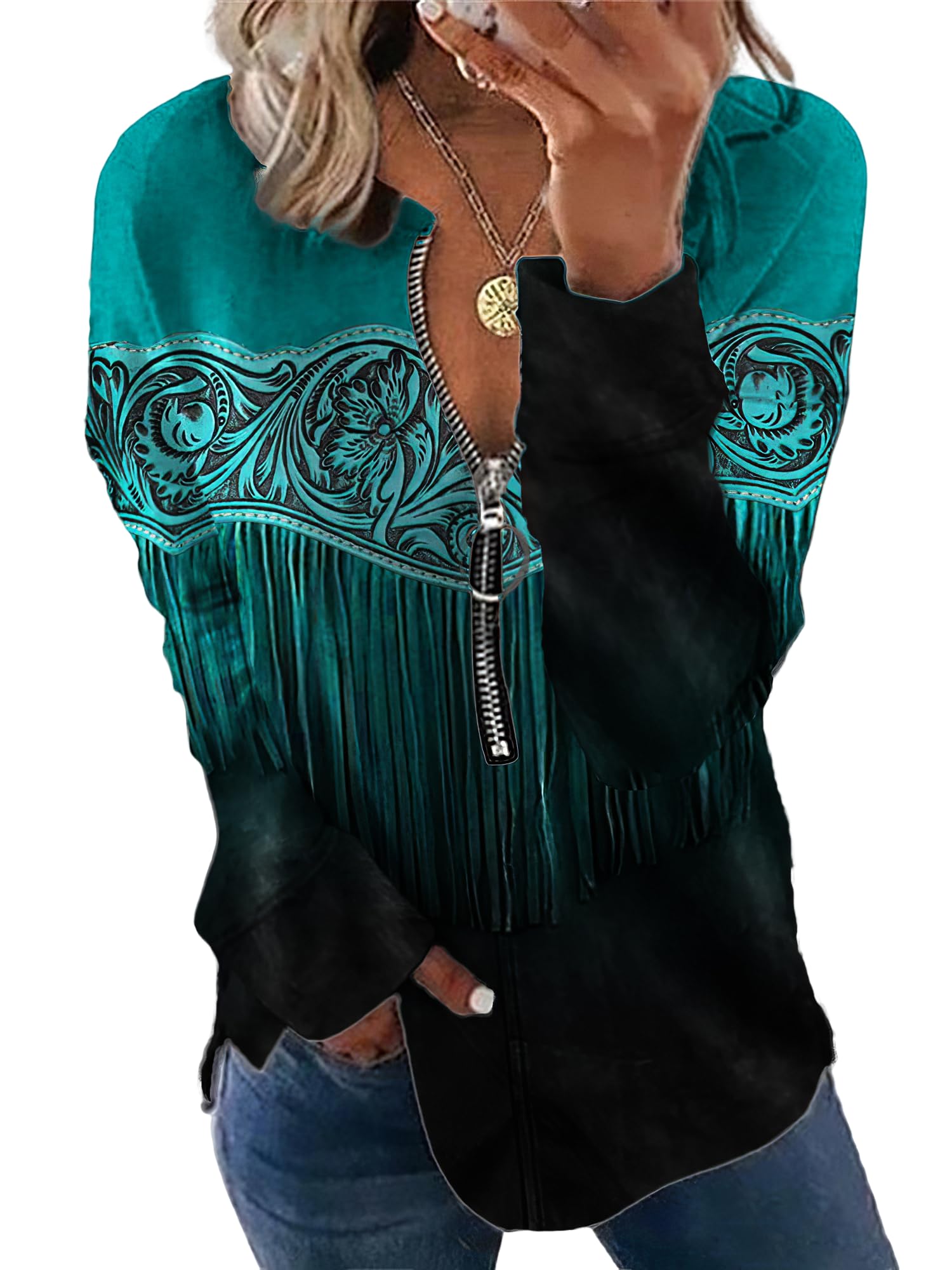TIAFORD Women's Half Zip Cow Print Sweatshirt Long