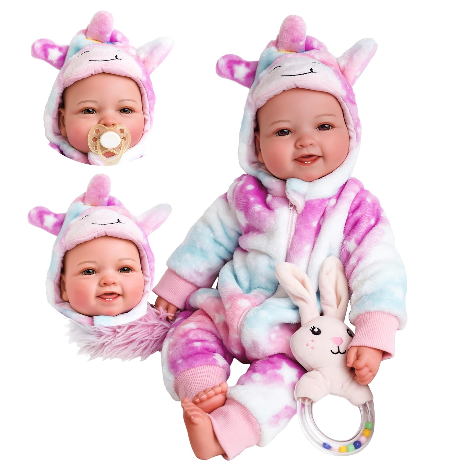 BABESIDE Baby Doll Mia - 17-Inch Sweet Smiling Lifelike lithe Cloth Body Reborn Dolls Girl - Realistic Newborn Babies Vin-yl for Girls 3 Years +