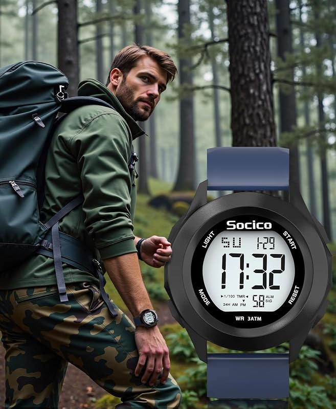 Reloj Digital para Hombre, Deportivo, Militar, Resistente al Agua, Cronógrafo para Hombre con Iluminación LED, Alarma y Fecha (Azul) — foto 6 de 7